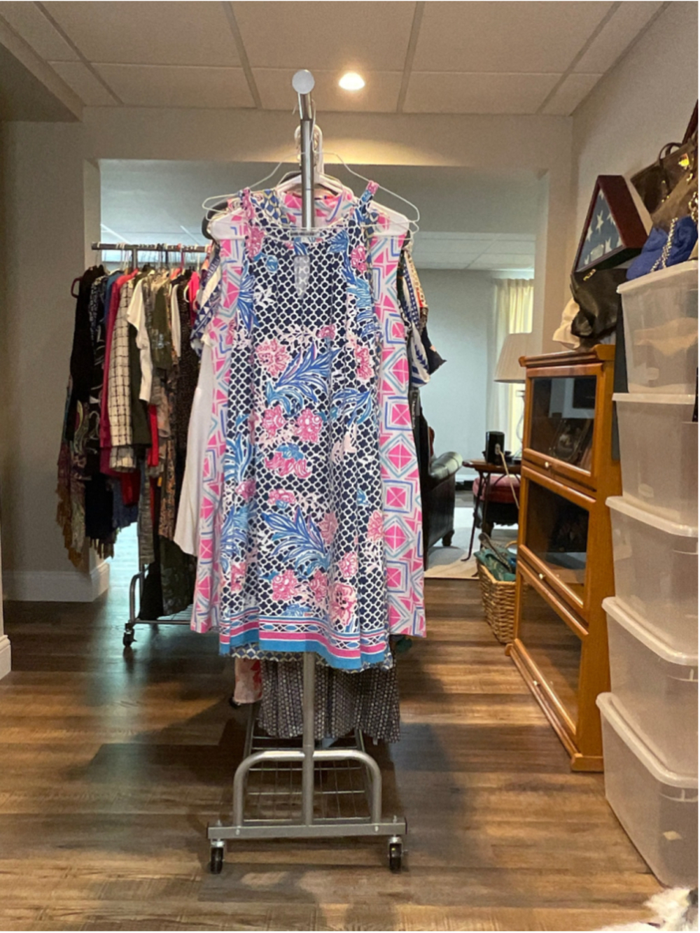 Women's Barbara Gerwit Floral Print Cold Shoulder Dress L Blue Pink
